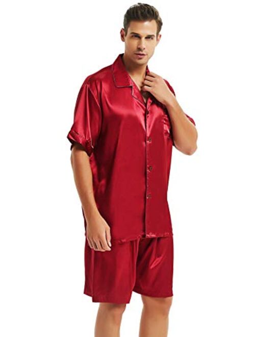 LONXU Mens Satin Short Pajamas Set Sleepwear Loungewear S~4XL