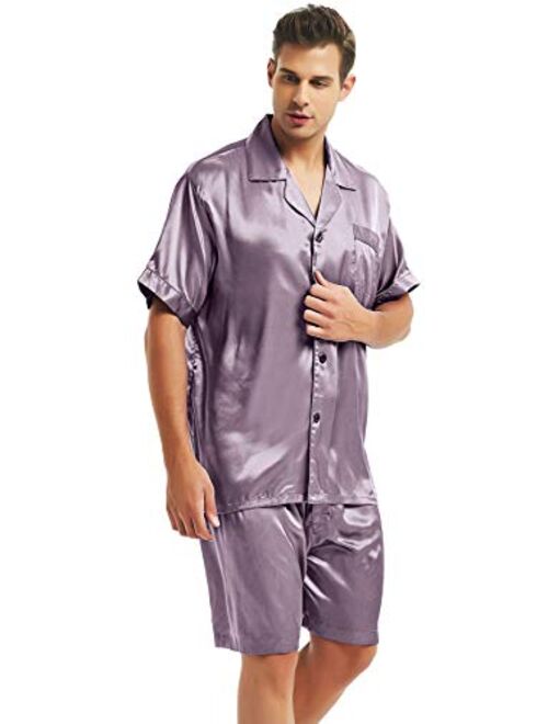 LONXU Mens Satin Short Pajamas Set Sleepwear Loungewear S~4XL