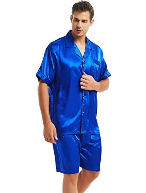 LONXU Mens Satin Short Pajamas Set Sleepwear Loungewear S~4XL