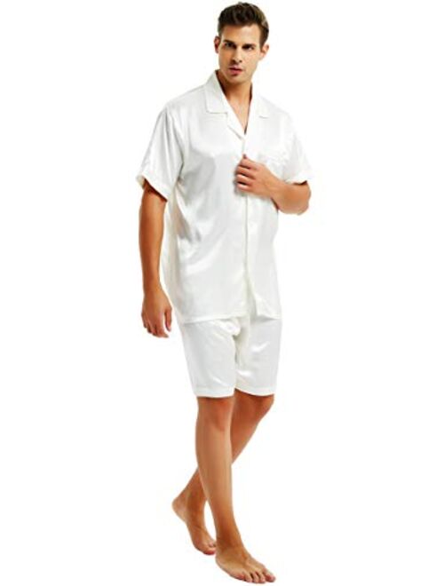 LONXU Mens Satin Short Pajamas Set Sleepwear Loungewear S~4XL