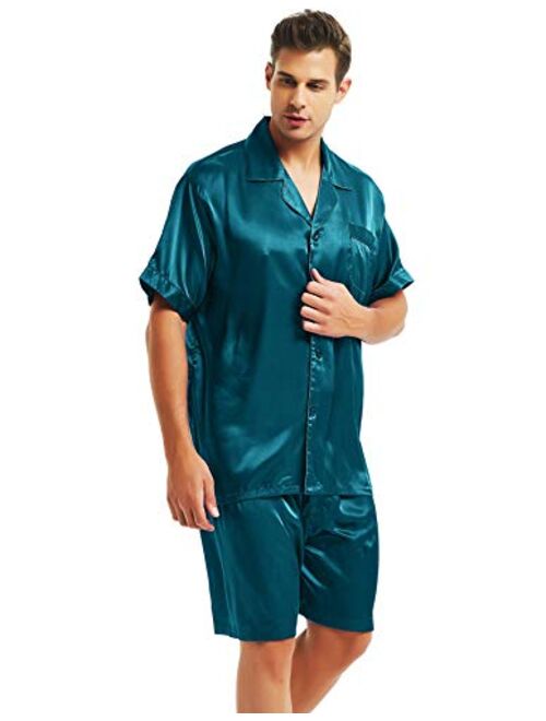 LONXU Mens Satin Short Pajamas Set Sleepwear Loungewear S~4XL