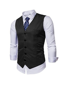 Hodzaiw Mens Business Suit Vest Slim Fit Formal Vest Waistcoat