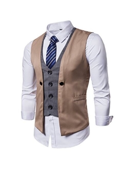 Hodzaiw Mens Business Suit Vest Slim Fit Formal Vest Waistcoat