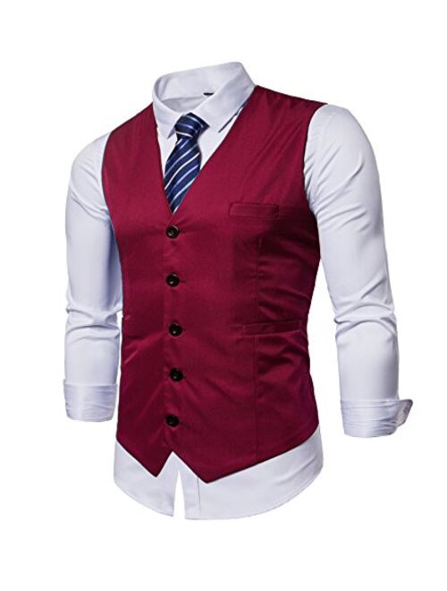 Hodzaiw Mens Business Suit Vest Slim Fit Formal Vest Waistcoat