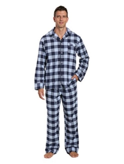 Noble Mount Mens 100% Cotton Flannel Pajama Set with Pant Pockets & Drawstring