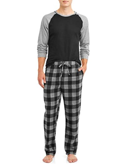 Hanes Men's Long Sleeve Top and Plaid Flannel X-Temp Microfleece Sleep Set