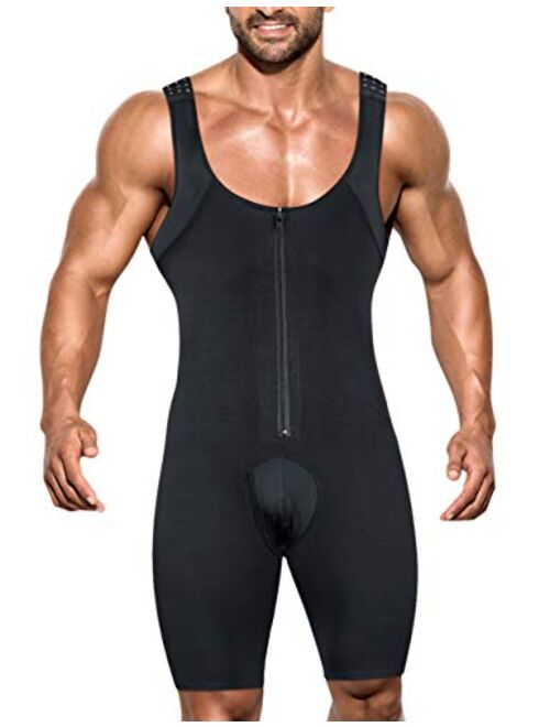 NBVIC Mens Shapewear Tummy Control Bodysuit Slimming Compression Body Shaper Fajas Girdle Undershirts Thighs Open Crotch