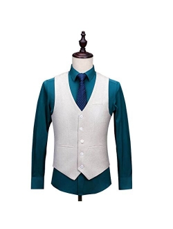 Mens Premium Wool Blend Tweed Herringbone Slim Fit Wedding Tuxedo Waistcoat Suits Vest