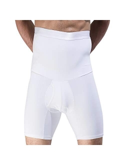 Shaxea Men's Shapewear High Waist Tummy Abdomen Leg Control Shorts Anti-Curling Slimming Body Shaper Underwear Boxer Brief