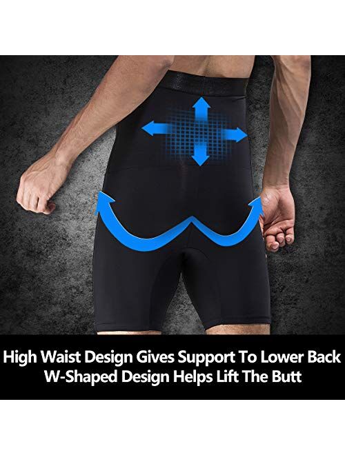 Shaxea Men's Shapewear High Waist Tummy Abdomen Leg Control Shorts Anti-Curling Slimming Body Shaper Underwear Boxer Brief