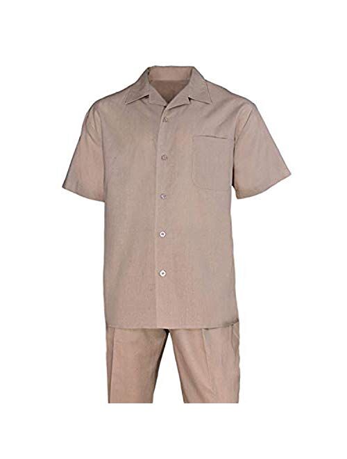 Milano Moda 100% Linen Walking Set (Shirt Sleeve Shirt and Long Pant). 5 Colors