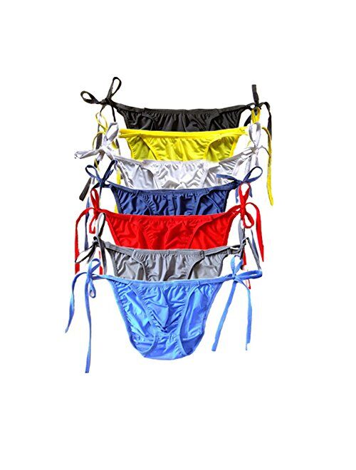 WenMei String Bikini Thong Briefs Milk Silk Side Tie Men's Underwear