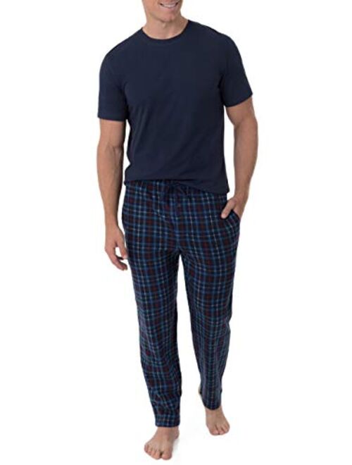 Fruit of the Loom Men's Fleece Sleep Pant and Knit Top Sleep Set