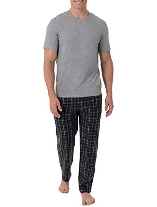 Fruit of the Loom Men's Fleece Sleep Pant and Knit Top Sleep Set