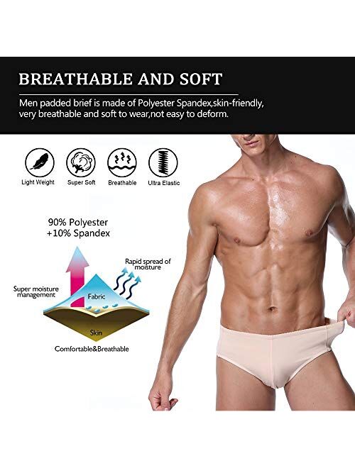 NonEcho Men Padded Briefs Boxers Underwear Butt Booster Hip Enhancer 4 Detachable Pads