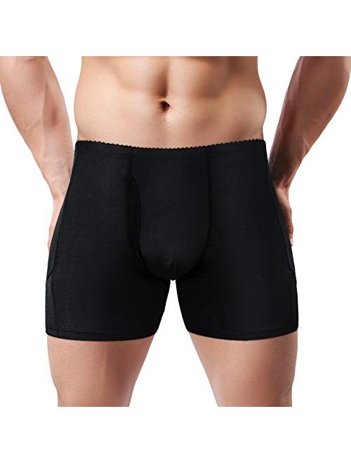 NonEcho Men Padded Briefs Boxers Underwear Butt Booster Hip Enhancer 4 Detachable Pads