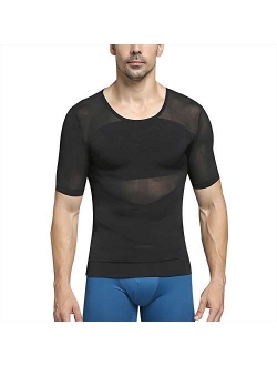 HEXIN Mens Slimming Body Shaper Shirts Abs Abdomen Compression Shapewear