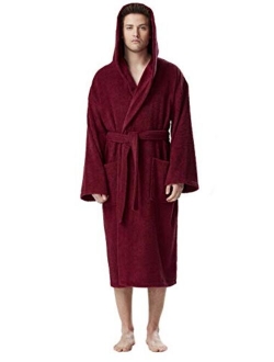 Arus Men's Hooded Classic Bathrobe Turkish Cotton Robe with Full Length Options