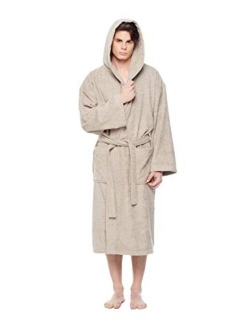 Arus Men's Hooded Classic Bathrobe Turkish Cotton Robe with Full Length Options