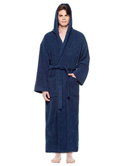 Arus Men's Hooded Classic Bathrobe Turkish Cotton Robe with Full Length Options