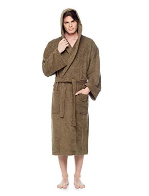 Arus Men's Hooded Classic Bathrobe Turkish Cotton Robe with Full Length Options