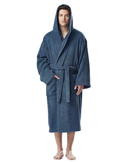 Arus Men's Hooded Classic Bathrobe Turkish Cotton Robe with Full Length Options