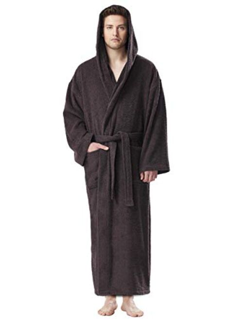 Arus Men's Hooded Classic Bathrobe Turkish Cotton Robe with Full Length Options