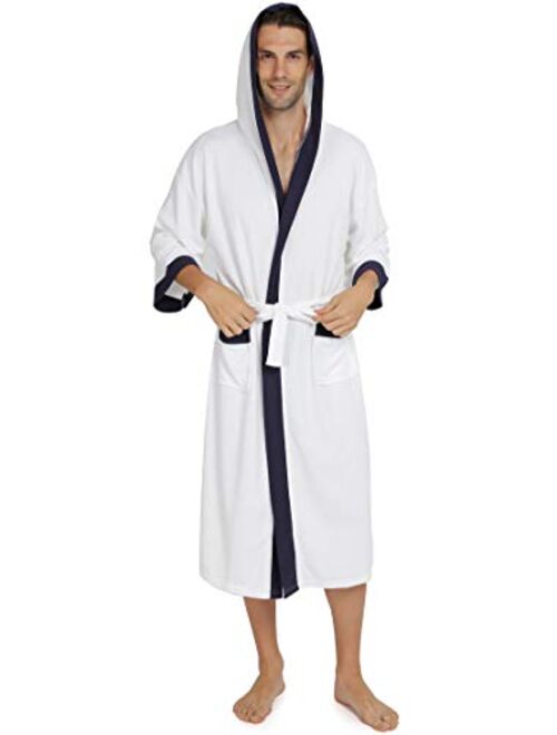 YIMANIE Men's Waffle-Weave Robe Cotton Spa Bathrobe Lightweight Soft Kimono Sleepwear