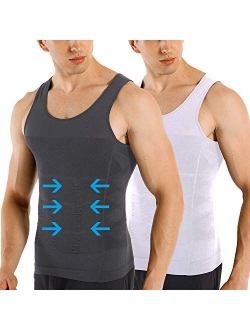 Men's 2 Pack Slimming Body Shaper Vest Compression Shirt Gym Workout Tank Top Sleeveless Abdomen Shapewear