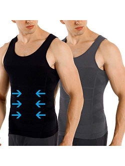 Men's 2 Pack Slimming Body Shaper Vest Compression Shirt Gym Workout Tank Top Sleeveless Abdomen Shapewear