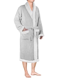 Mens Plush Fleece Robe | Soft, Warm, Spa Bathrobe for Men, Shawl Collar