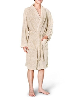 Mens Plush Fleece Robe | Soft, Warm, Spa Bathrobe for Men, Shawl Collar