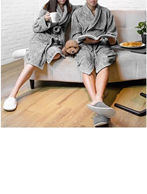 Mens Plush Fleece Robe | Soft, Warm, Spa Bathrobe for Men, Shawl Collar