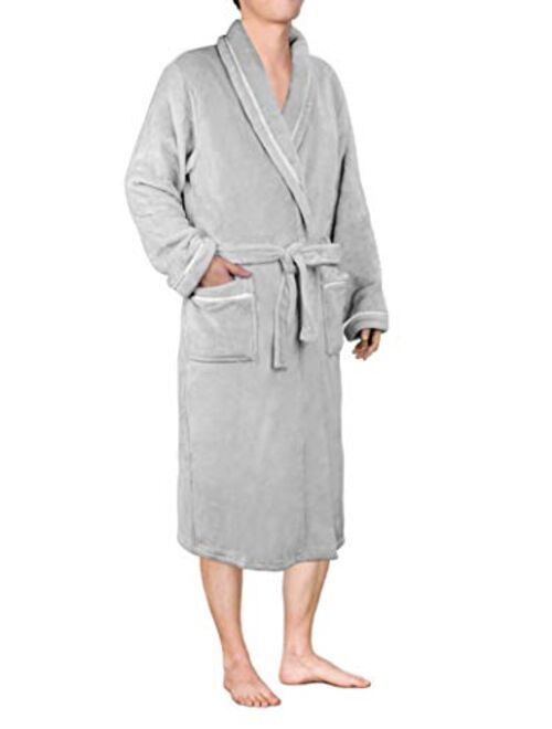 Mens Plush Fleece Robe | Soft, Warm, Spa Bathrobe for Men, Shawl Collar