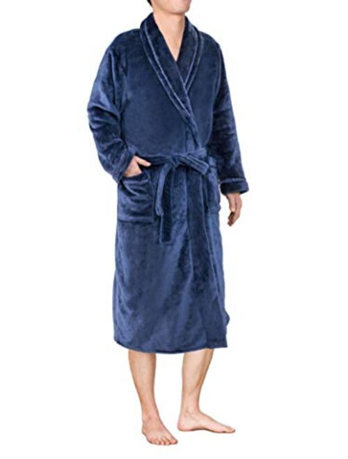 Mens Plush Fleece Robe | Soft, Warm, Spa Bathrobe for Men, Shawl Collar