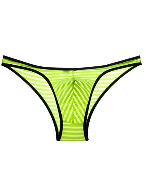 Jaxu Men's Bordered Mini Brief Mesh Striped Bikini Briefs Underwear