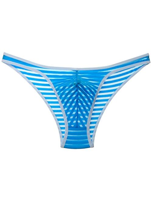 Jaxu Men's Bordered Mini Brief Mesh Striped Bikini Briefs Underwear