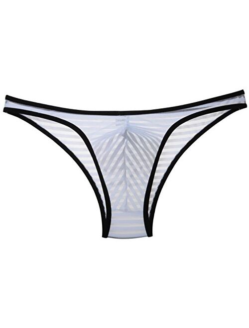 Jaxu Men's Bordered Mini Brief Mesh Striped Bikini Briefs Underwear