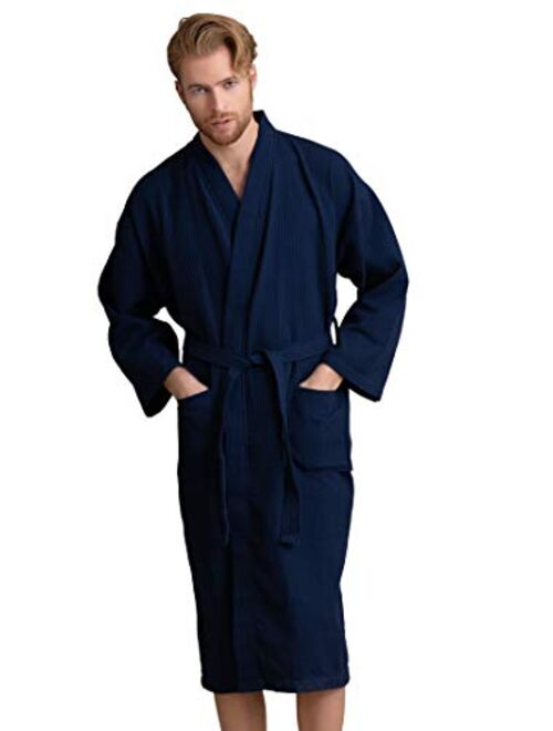 Handsome Waffle Spa Bathrobe for Men. Luxurious Square Pattern Turkish Cotton