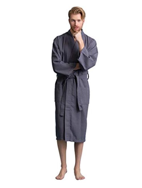 Handsome Waffle Spa Bathrobe for Men. Luxurious Square Pattern Turkish Cotton