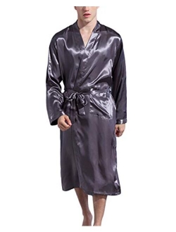 Haseil Men's Satin Robe Dragon Luxurious Silk Spa Long Sleeve House Kimono Bathrobe