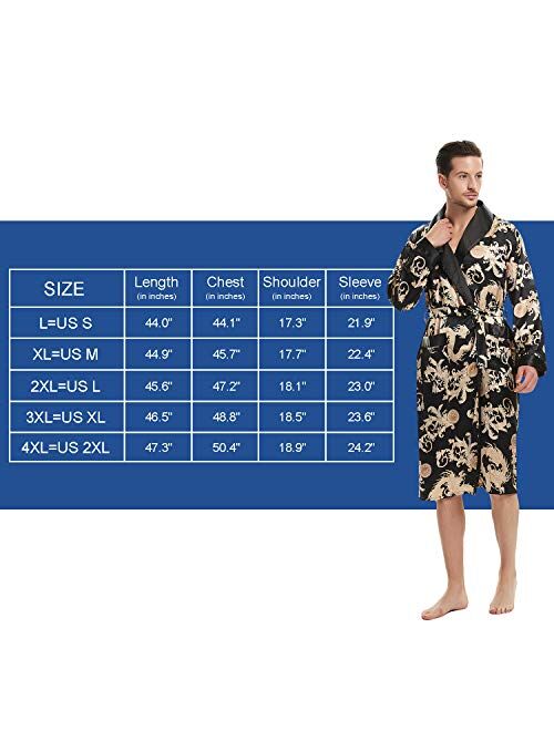 Haseil Men's Satin Robe Dragon Luxurious Silk Spa Long Sleeve House Kimono Bathrobe