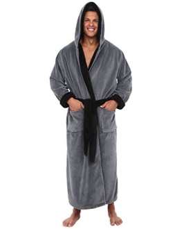 Men's Warm Fleece Robe with Hood, Big and Tall Contrast Bathrobe