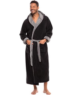 Men's Warm Fleece Robe with Hood, Big and Tall Contrast Bathrobe