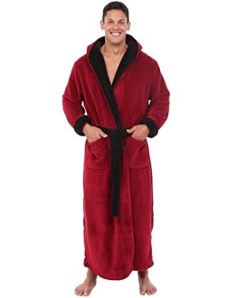 Men's Warm Fleece Robe with Hood, Big and Tall Contrast Bathrobe