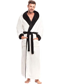 Men's Warm Fleece Robe with Hood, Big and Tall Contrast Bathrobe