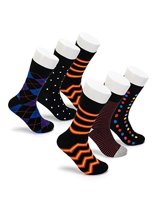 Cotre Men's Dress Socks - Colorful Funky Socks for Men- Cotton Patterned Men's Socks (6 Pairs)