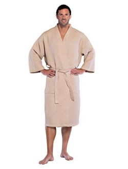 Turquaz Linen Lightweight Long Waffle Kimono Spa Robe for Men