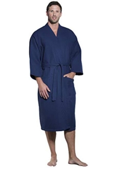 Turquaz Linen Lightweight Long Waffle Kimono Spa Robe for Men