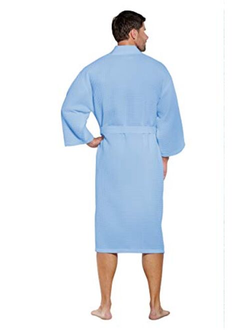 Turquaz Linen Lightweight Long Waffle Kimono Spa Robe for Men